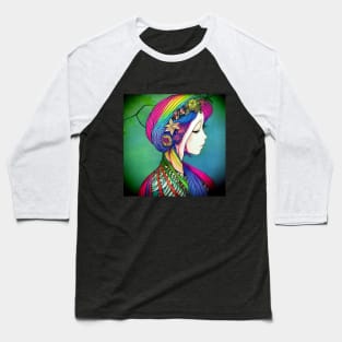 Japanese Woman Geisha - Enhance Creative - Colourful Artwork Baseball T-Shirt